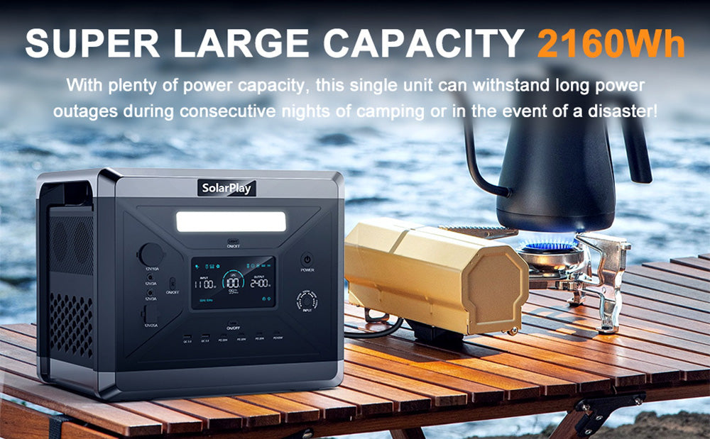 Přenosná elektrárna SolarPlay Q2501, lithiová baterie 2400 W/2160 WH, 12 výstupních portů, plně nabitá za 1,5 hodiny, 4 způsoby nabíjení