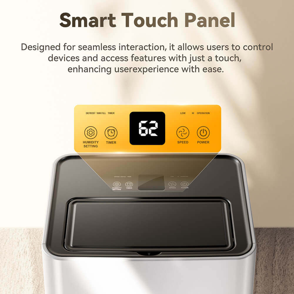 Odvlhčovač Solayce PD12R-02EE s nádrží na vodu o objemu 3,2 l, hlučností 35 dB a chytrým dotykovým panelem