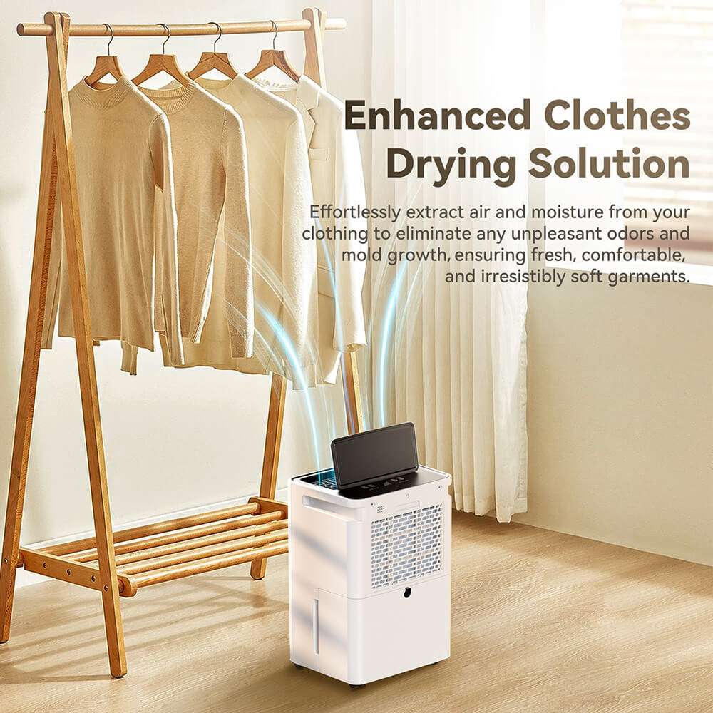 Odvlhčovač Solayce PD16R-02EE s nádrží na vodu o objemu 3,2 l, hlučností 35 dB a chytrým dotykovým panelem