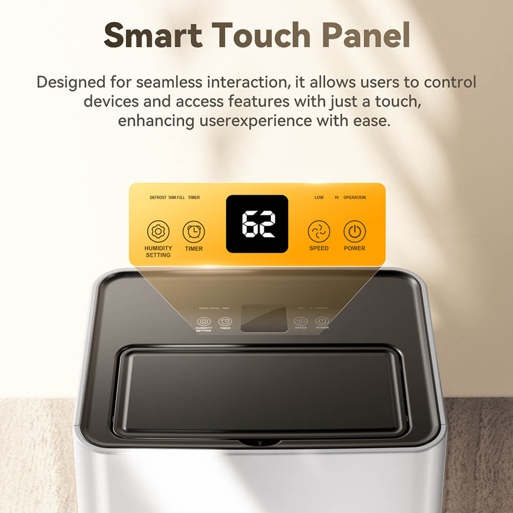 Odvlhčovač Solayce PD16R-02EE s nádrží na vodu o objemu 3,2 l, hlučností 35 dB a chytrým dotykovým panelem