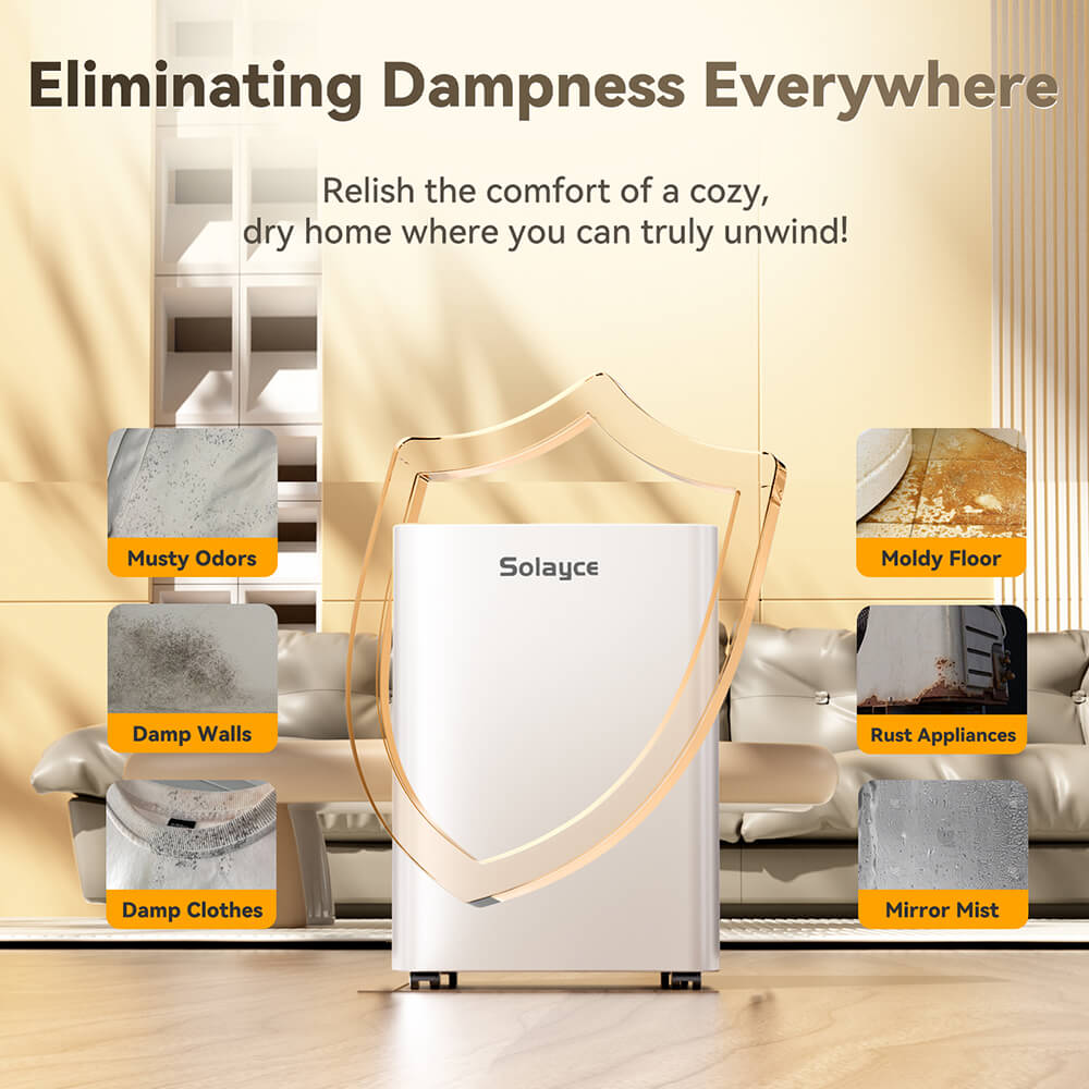 Odvlhčovač Solayce PD16R-02EE s nádrží na vodu o objemu 3,2 l, hlučností 35 dB a chytrým dotykovým panelem