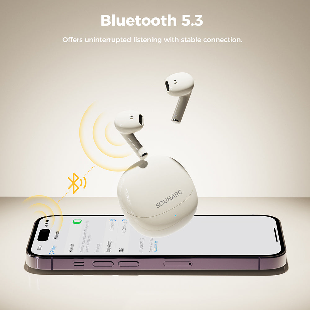Sluchátka SOUNARC Q3, Bluetooth 5.3, vodotěsnost IPX5, až 20 hodin přehrávání - béžová