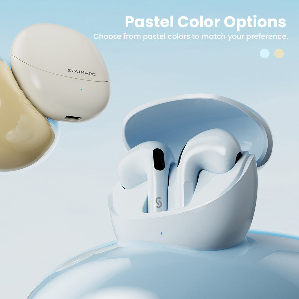 Sluchátka SOUNARC Q3, Bluetooth 5.3, vodotěsnost IPX5, až 20 hodin přehrávání - béžová