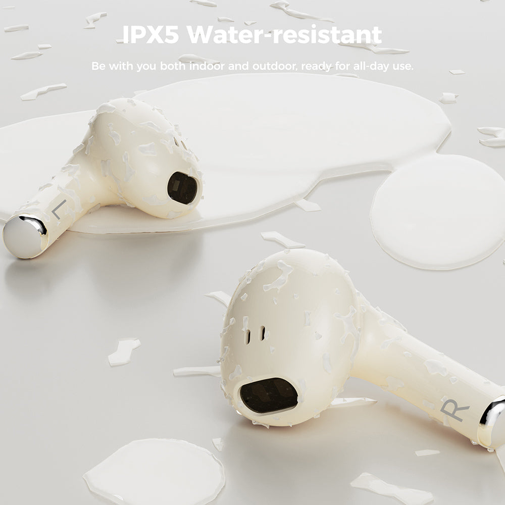 Sluchátka SOUNARC Q3, Bluetooth 5.3, vodotěsnost IPX5, až 20 hodin přehrávání - béžová