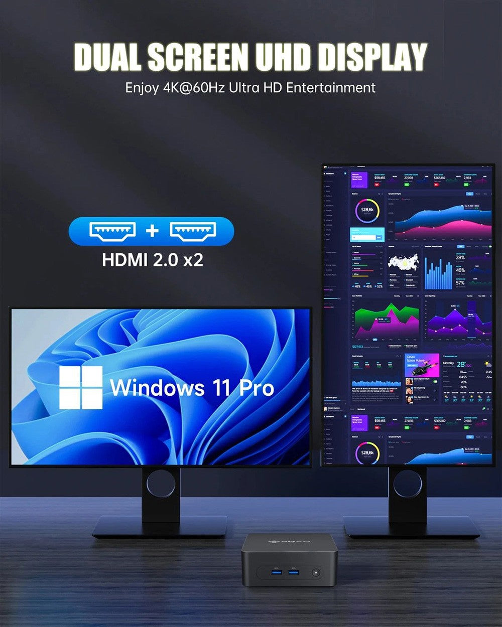 Mini PC SOYO M2 Plus2, procesor Intel Alder Lake N100 12. generace až 3,4 GHz, 16 GB DDR4 512 GB SATA M.2 2280 SSD, dva displeje 4K@60Hz, HDMI, WiFi 5 a Bluetooth 5.0, minipočítač pro firmy, vzdělávání a kancelář