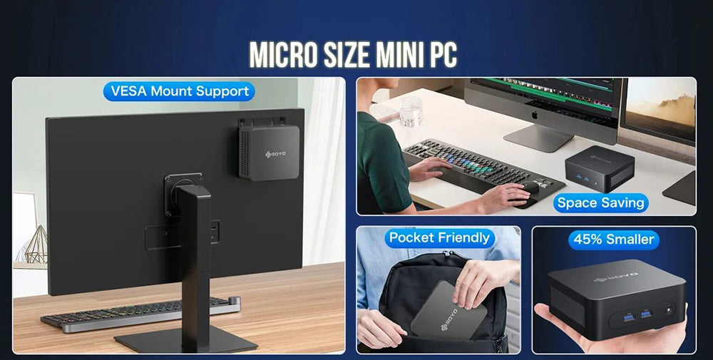 Mini PC SOYO M2 Plus2, procesor Intel Alder Lake N100 12. generace až 3,4 GHz, 16 GB DDR4 512 GB SATA M.2 2280 SSD, dva displeje 4K@60Hz, HDMI, WiFi 5 a Bluetooth 5.0, minipočítač pro firmy, vzdělávání a kancelář