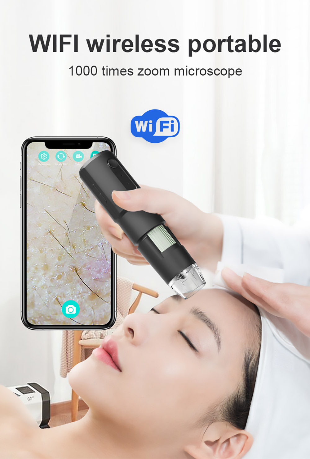 SUNUO 314 Chytrý WiFi mikroskop, 0,3MP pixelů, 360stupňová otočná základna, 1000násobný zoom, 8 LED světel