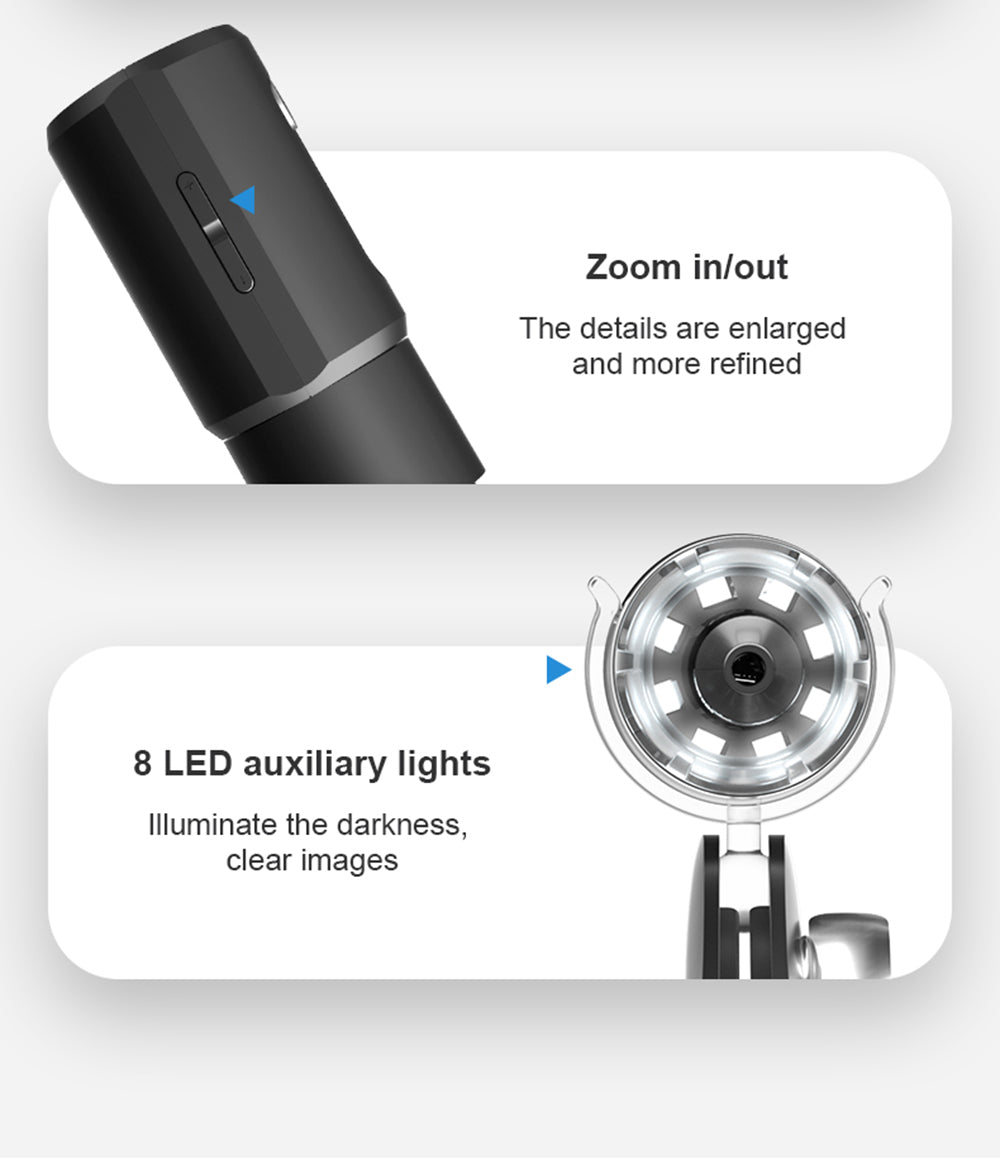 SUNUO 314 Chytrý WiFi mikroskop, 0,3MP pixelů, 360stupňová otočná základna, 1000násobný zoom, 8 LED světel