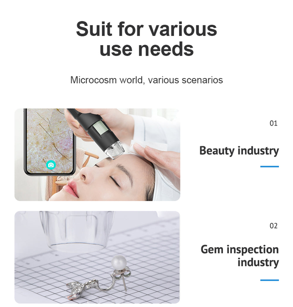 SUNUO 314 Chytrý WiFi mikroskop, 0,3MP pixelů, 360stupňová otočná základna, 1000násobný zoom, 8 LED světel