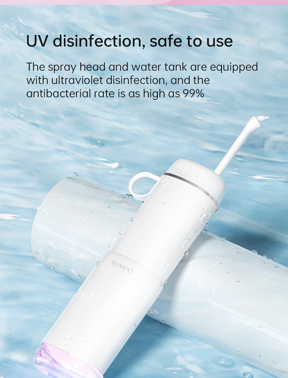 SUNUO C3 PRO Inteligentní vizuální ústní irigátor Zubní myčka s UV sterilizací, 5MP HD kamerou, WiFi připojením, vodotěsností IPX7 - bílá