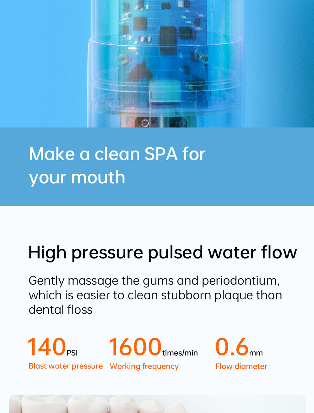 SUNUO C3 PRO Inteligentní vizuální ústní irigátor Zubní myčka s UV sterilizací, 5MP HD kamerou, WiFi připojením, vodotěsností IPX7 - bílá