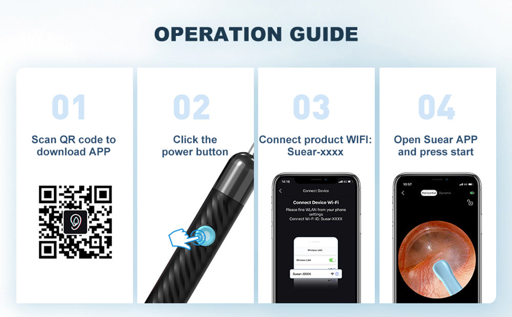 SUNUO X6 Inteligentní vizuální čistič uší Odstraňování ušního mazu, 500W pixelová kamera, silikonové ušní koncovky, 6osý gyroskop, vodotěsnost IP67, WiFi připojení - černá