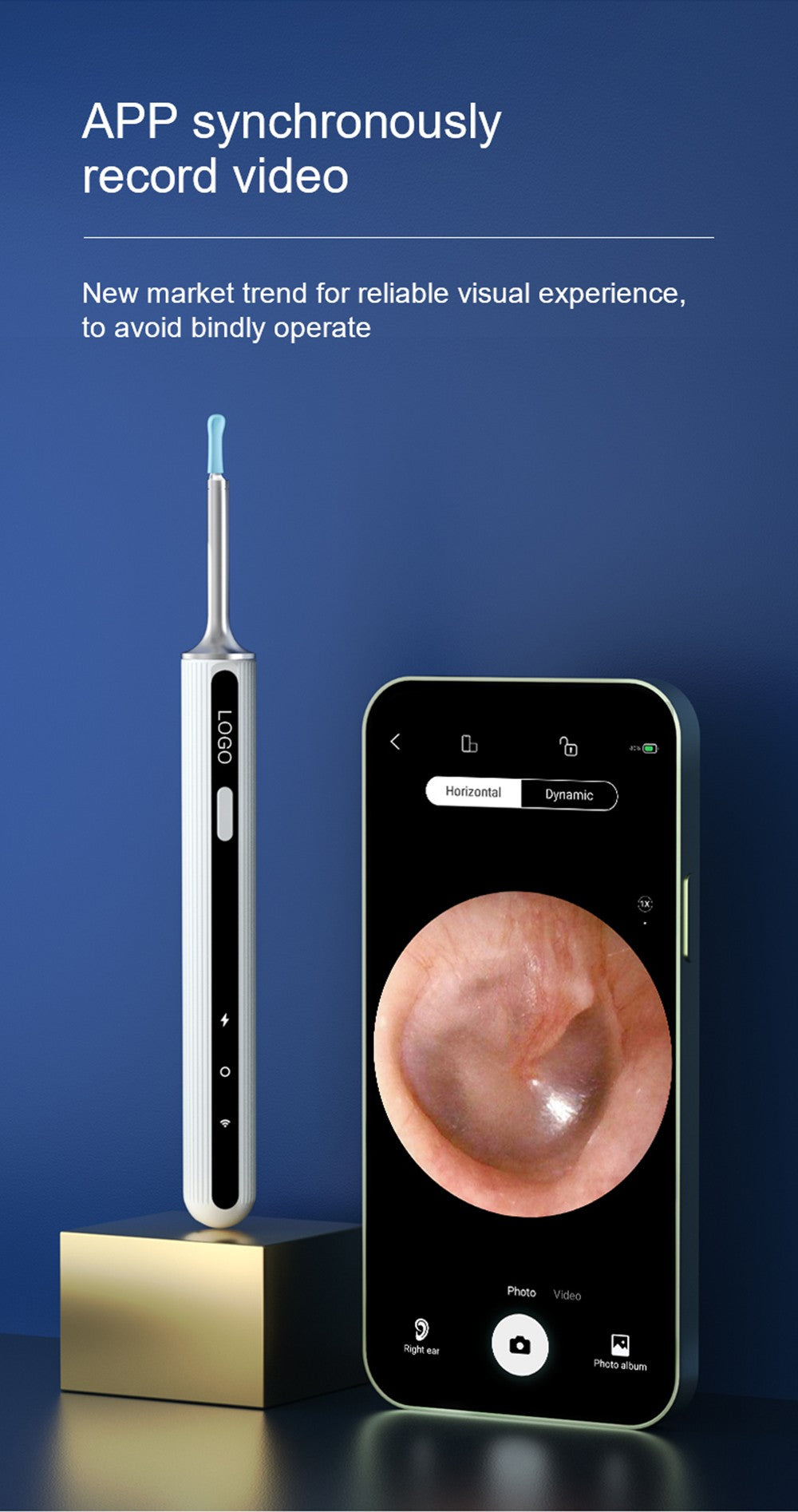 SUNUO X8 Chytrý vizuální čistič uší, odstraňování akné, 5MP HD kamera, 6osý gyroskop, silikonové nástavce do uší, WiFi připojení