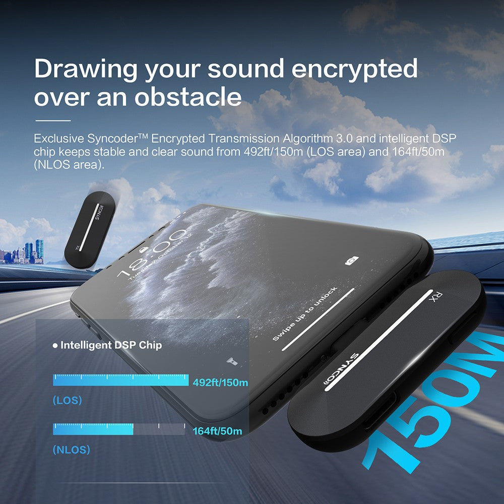 Bezdrátový kondenzátorový mikrofon SYNCO P1S pro zařízení Android s konektorem Type-C, automatické párování kontaktů, přenos 150 m - přijímač Type-C