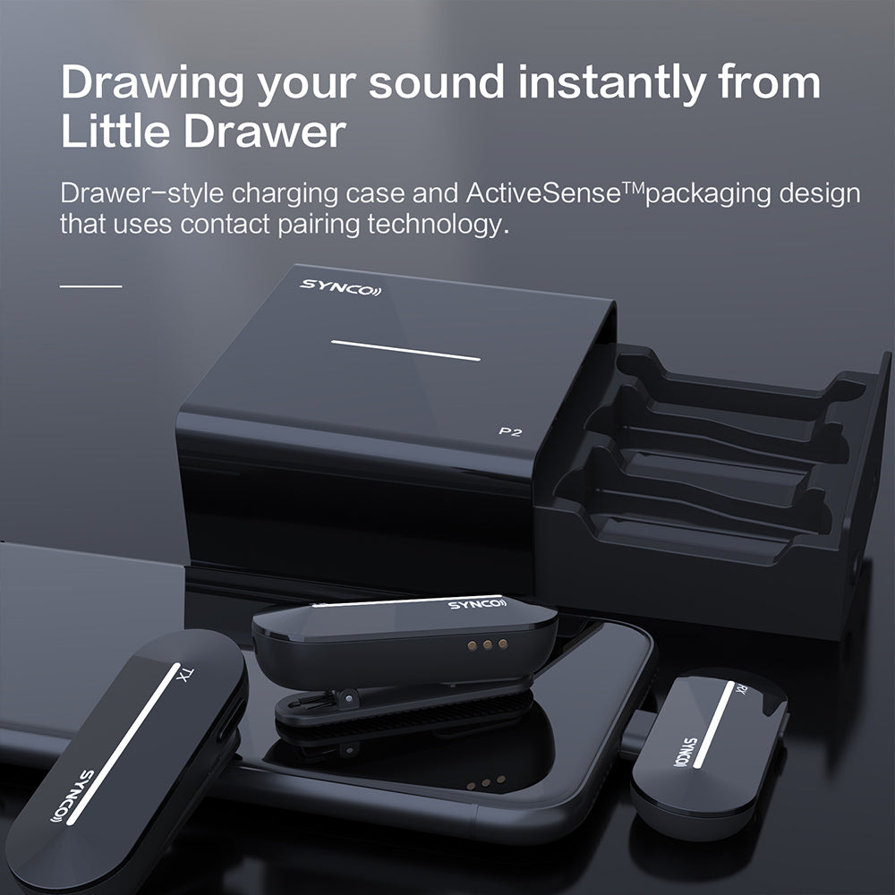 Bezdrátový kondenzátorový mikrofon SYNCO P2S pro zařízení Android s konektorem Type-C, automatické párování, přenos 150 m, rychlé nabíjení - přijímač s konektorem Type-C