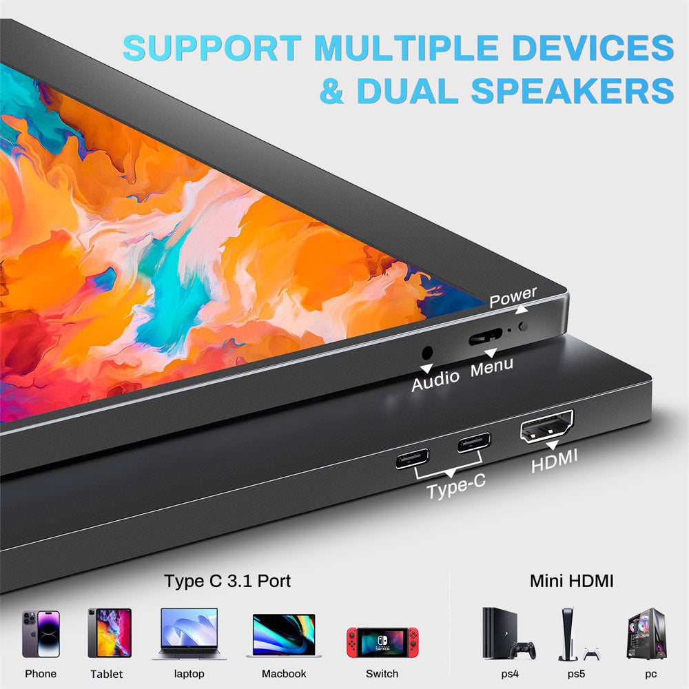 Přenosný monitor TALLPOWER TP-1 15,6 palce, rozlišení 2K Full HD 1920 x 1080, obnovovací frekvence 120 Hz, 100% sRGB, pozorovací úhel 178°, 2x USB-C 3.1, 1x HDMI