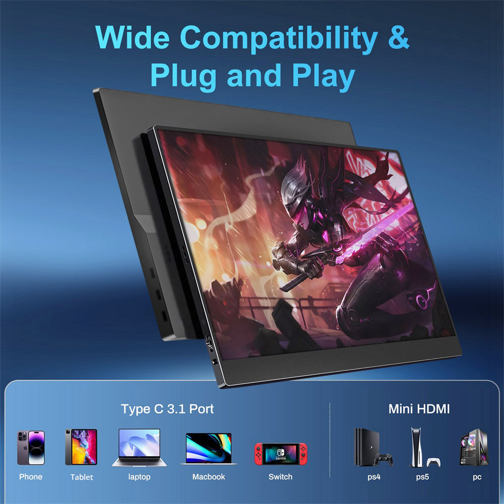 Přenosný monitor TALLPOWER TP-1 15,6 palce, rozlišení 2K Full HD 1920 x 1080, obnovovací frekvence 120 Hz, 100% sRGB, pozorovací úhel 178°, 2x USB-C 3.1, 1x HDMI
