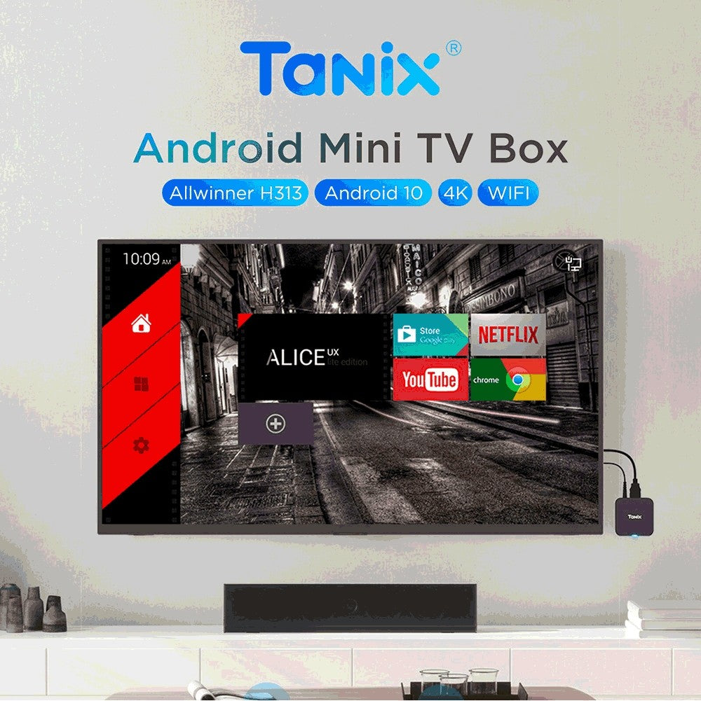 Mini TV box TANIX TX1, Android 10, Allwinner H313, vestavěná WiFi, 1GB RAM 8GB ROM, podpora 4K dekódování, 1*AV, 1*HDMI, 1*USB 2.0