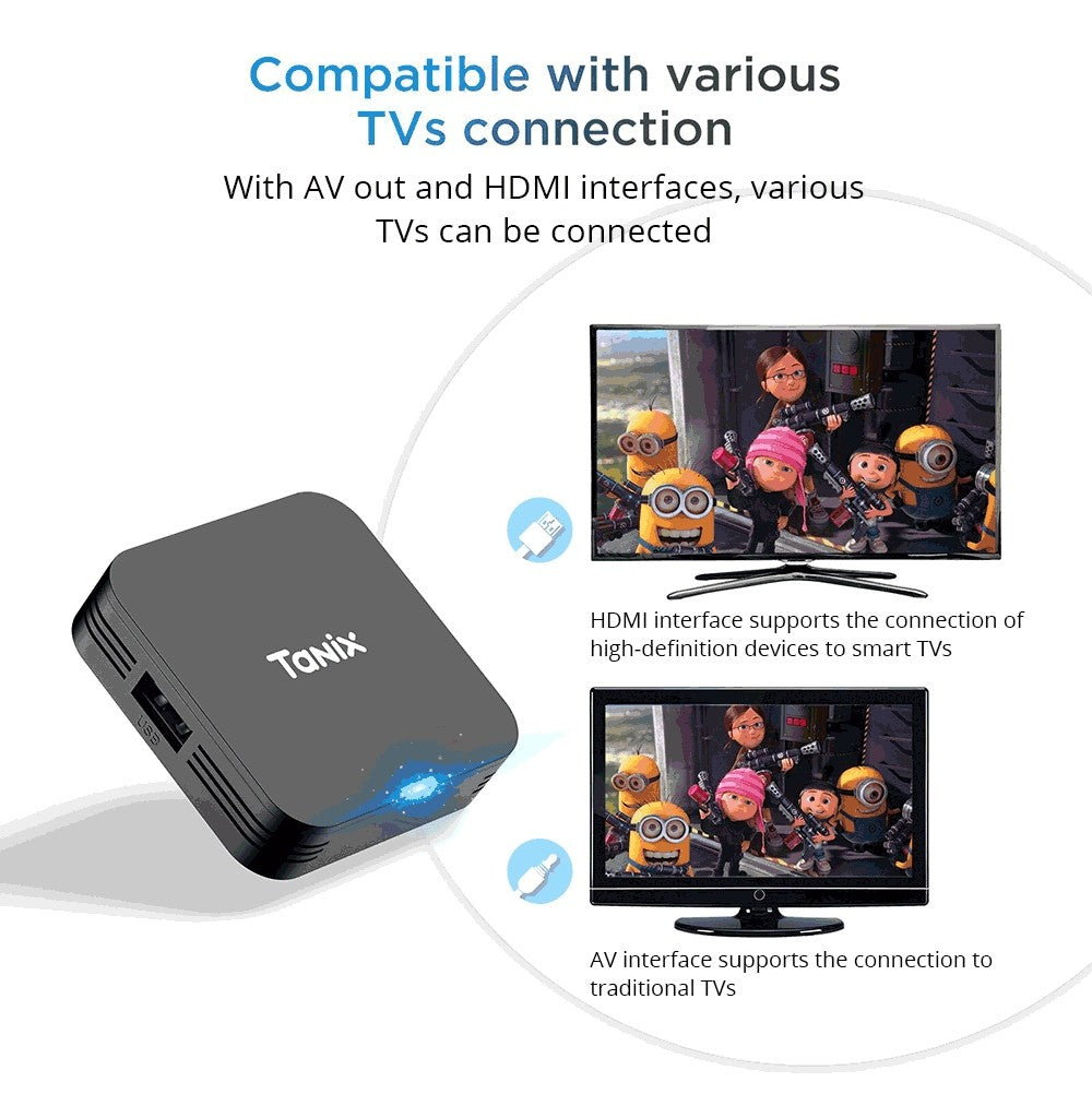Mini TV box TANIX TX1, Android 10, Allwinner H313, vestavěná WiFi, 1GB RAM 8GB ROM, podpora 4K dekódování, 1*AV, 1*HDMI, 1*USB 2.0