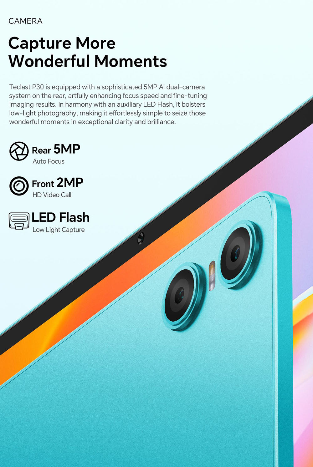 Tablet Teclast P30 10,1 palce, Android 15, 4 GB RAM 64 GB ROM, 5MP AI duální fotoaparát, rozlišení 1280x800, Qcta-Core, baterie 6000 mAh, Type-C/GMS/WiFi/Bluetooth/3,5mm Jack