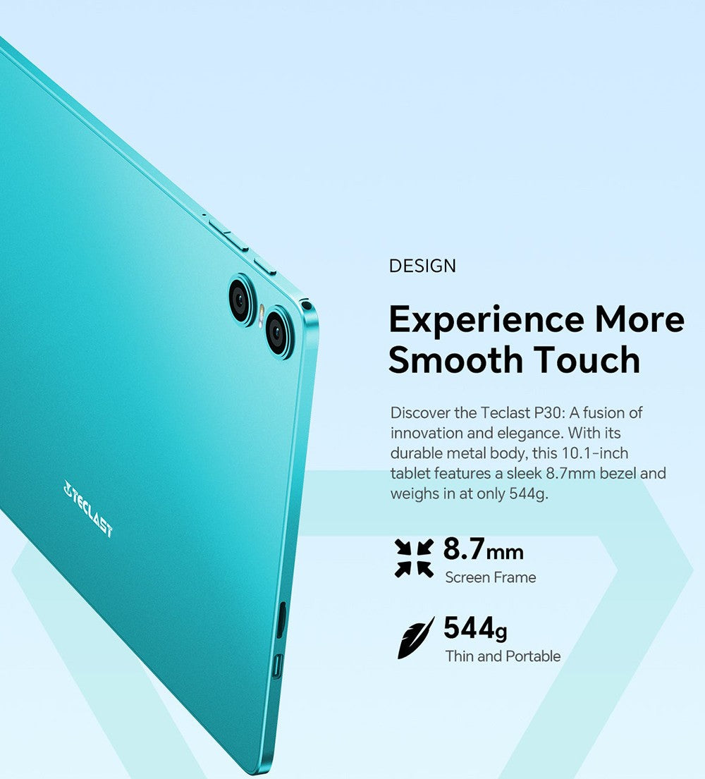 Tablet Teclast P30 10,1 palce, Android 15, 4 GB RAM 64 GB ROM, 5MP AI duální fotoaparát, rozlišení 1280x800, Qcta-Core, baterie 6000 mAh, Type-C/GMS/WiFi/Bluetooth/3,5mm Jack