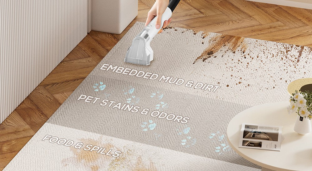 Vysavač na koberce Teendow C5, výkonný sací tlak 11 kPa, nízká hlučnost ≤80 dB, velká nádrž na vodu o objemu 1500 ml