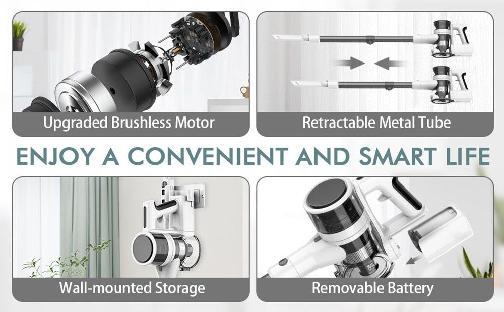 Bezdrátový vysavač Teendow P11 Pro, výkonný sací výkon 126 000 Pa, doba provozu 30 minut, baterie 2200 mAh, objem prachu 450 ml, tichý provoz ≤75 dB, ideální pro úklid domácích chlupů a domácnosti, bílý