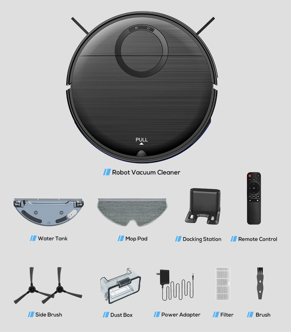 Robotický vysavač a mop Teendow T7S, výkonný sací výkon 2000 Pa, nádrž na vodu o objemu 230 ml, chytrá aplikace a hlasové ovládání, doba provozu 100 minut, samonabíjení, 4 režimy úklidu, obcházení překážek, ideální pro majitele domácích mazlíčků