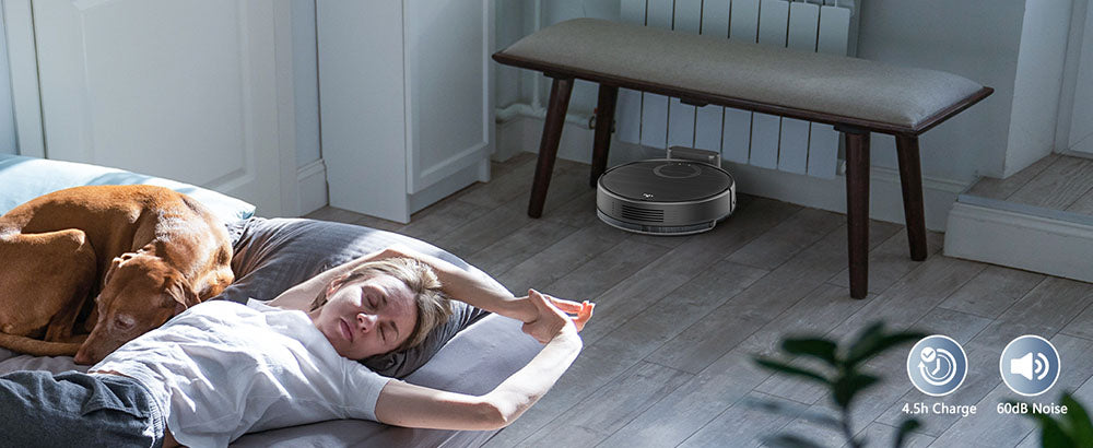 Robotický vysavač a mop Teendow T7S, výkonný sací výkon 2000 Pa, nádrž na vodu o objemu 230 ml, chytrá aplikace a hlasové ovládání, doba provozu 100 minut, samonabíjení, 4 režimy úklidu, obcházení překážek, ideální pro majitele domácích mazlíčků