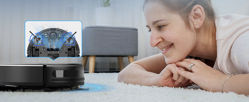 Robotický vysavač a mop Teendow T7S, výkonný sací výkon 2000 Pa, nádrž na vodu o objemu 230 ml, chytrá aplikace a hlasové ovládání, doba provozu 100 minut, samonabíjení, 4 režimy úklidu, obcházení překážek, ideální pro majitele domácích mazlíčků