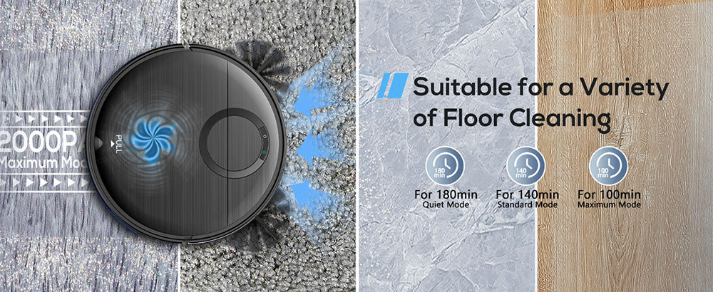 Robotický vysavač a mop Teendow T7S, výkonný sací výkon 2000 Pa, nádrž na vodu o objemu 230 ml, chytrá aplikace a hlasové ovládání, doba provozu 100 minut, samonabíjení, 4 režimy úklidu, obcházení překážek, ideální pro majitele domácích mazlíčků