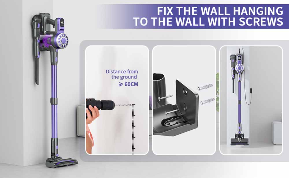 Bezdrátový vysavač Teendow V07, výkonný sací tlak 12 kPa, doba provozu 30 minut, baterie 2200 mAh, nádoba na prach o objemu 0,9 l, 5stupňová filtrace, nástěnné provedení pro tvrdé podlahy a koberce