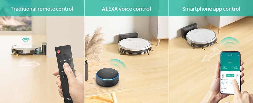 Robotický vysavač Tesvor M2 s funkcí mopu, sací tlak 6000 Pa, gyroskopická navigace, nádoba na prach 600 ml, doba provozu 150 minut, maximální plocha vysávání 120 m², ovládání aplikací / dálkové ovládání - bílý