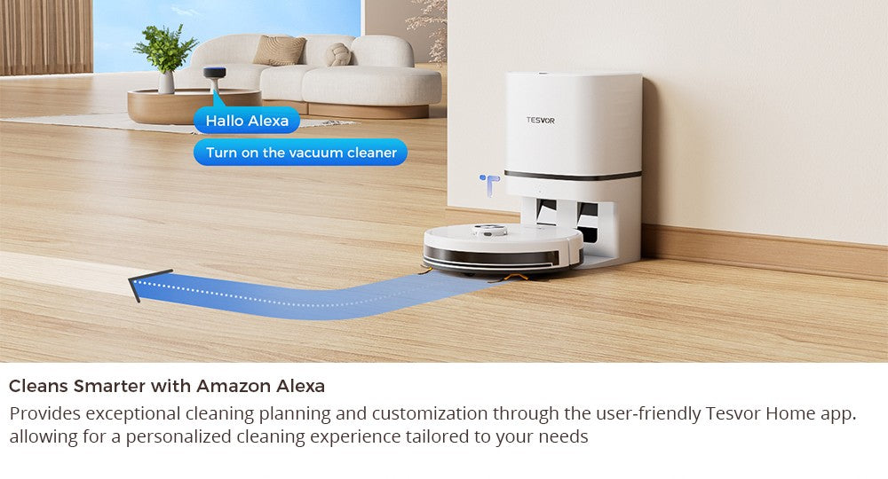 Robotický vysavač Tesvor S7 Pro AES s automatickým vyprazdňováním, funkcí mopování, sacím tlakem 6000 Pa, laserovou navigací, nádobou na prach o objemu 600 ml, sáčkem na prach o objemu 2,8 l, výdrží 180 minut, ovládáním aplikací / dálkovým ovládáním - bílý