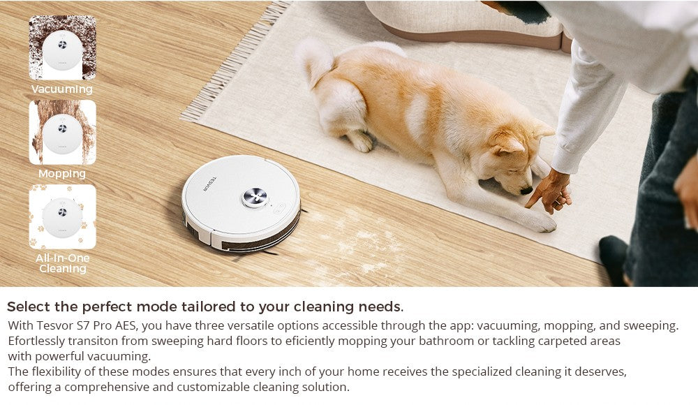 Robotický vysavač Tesvor S7 Pro AES s automatickým vyprazdňováním, funkcí mopu, sacím tlakem 6000 Pa, laserovou navigací, nádobou na prach o objemu 600 ml, sáčkem na prach o objemu 2,8 l, výdrží 180 minut, ovládáním aplikací / dálkovým ovládáním - bílý