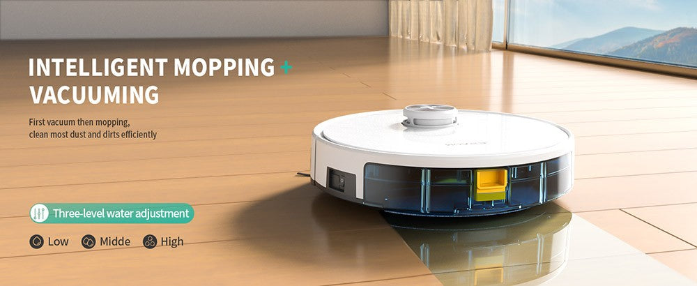 Robotický vysavač Tesvor S7 Pro s funkcí mopu, sací tlak 6000 Pa, laserová navigace, nádoba na prach 600 ml, doba provozu 180 minut, maximální plocha vysávání 150 m², ovládání aplikací / dálkové ovládání - bílý