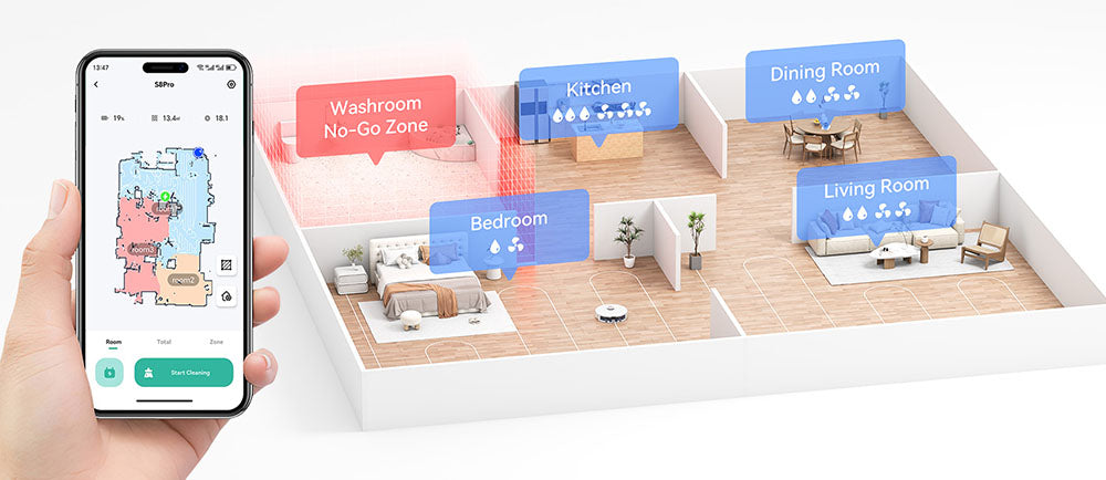 Robotický vysavač Tesvor S8 Pro 2 v 1 s funkcí stírání, sacím tlakem 6000 Pa, navigací LiDAR, dobou provozu 240 minut, ovládáním pomocí aplikace/Alexy