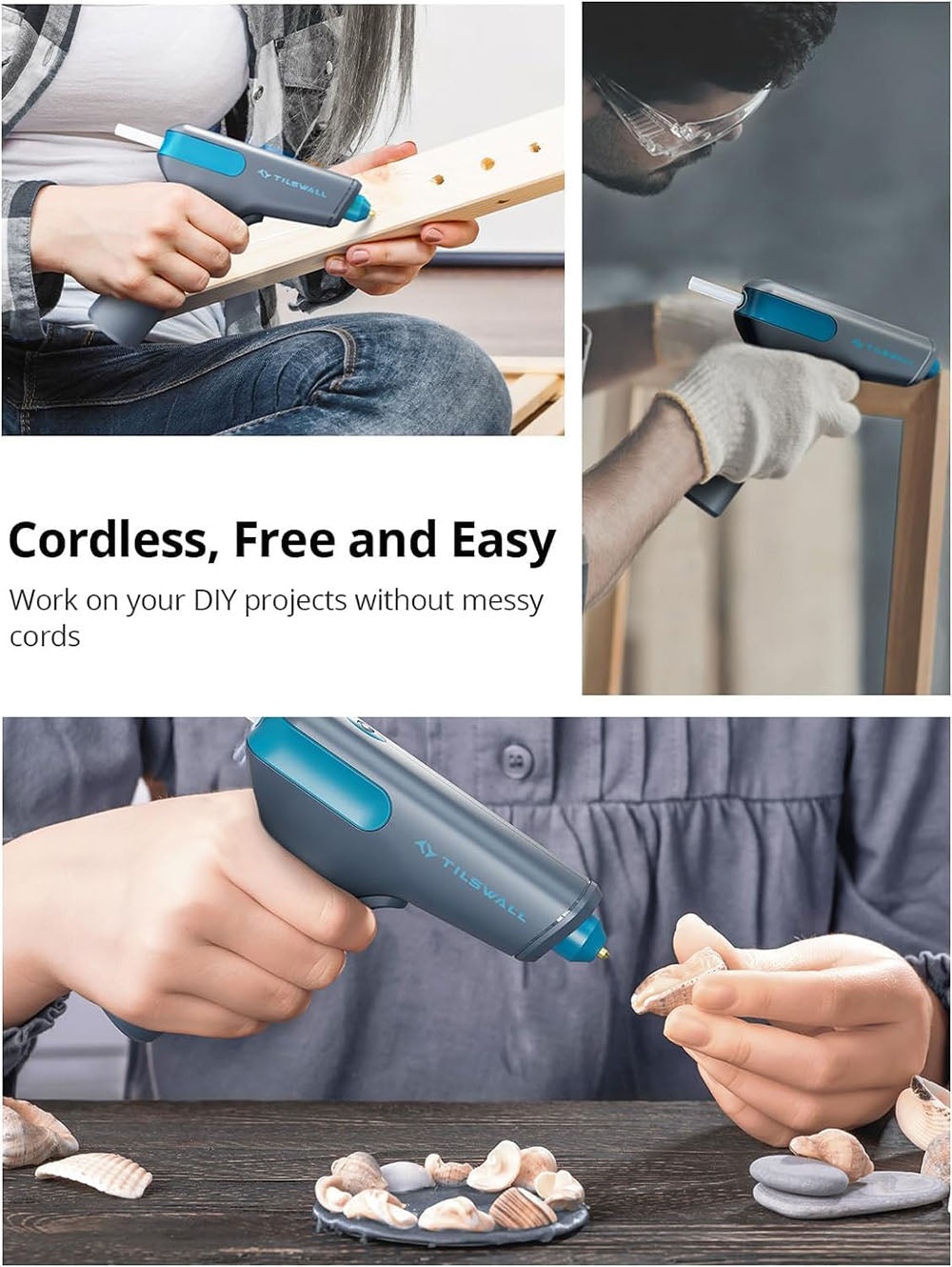 Akumulátorová tavná pistole Tilswall W104 4V, rychlé předehřívání 15 s, dobíjecí USB-C 2200 mAh, inteligentní vypínání