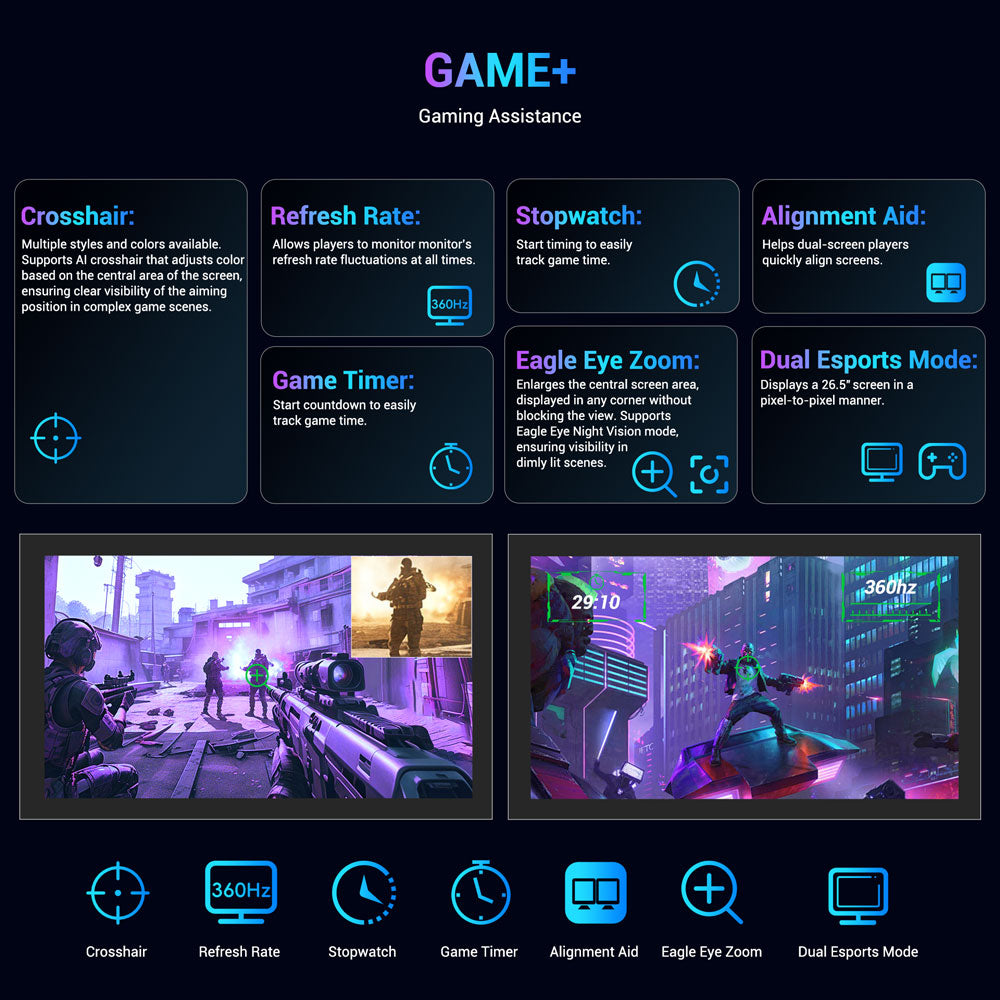 Herní monitor TITAN ARMY G27T8T, 26,5palcový QD-OLED displej s rozlišením 2560*1440, obnovovací frekvence 360 ​​Hz, GTG odezva 0,03 ms, 1000 nitů, HDR 400, Adaptive-Sync, herní asistent, nabíjení 65 W přes Type-C, dva reproduktory, ambientní osvětlení, 2x HDMI 2.1, 1x DP 1.4, 1x USB-A, 1x USB-B, 1x audio