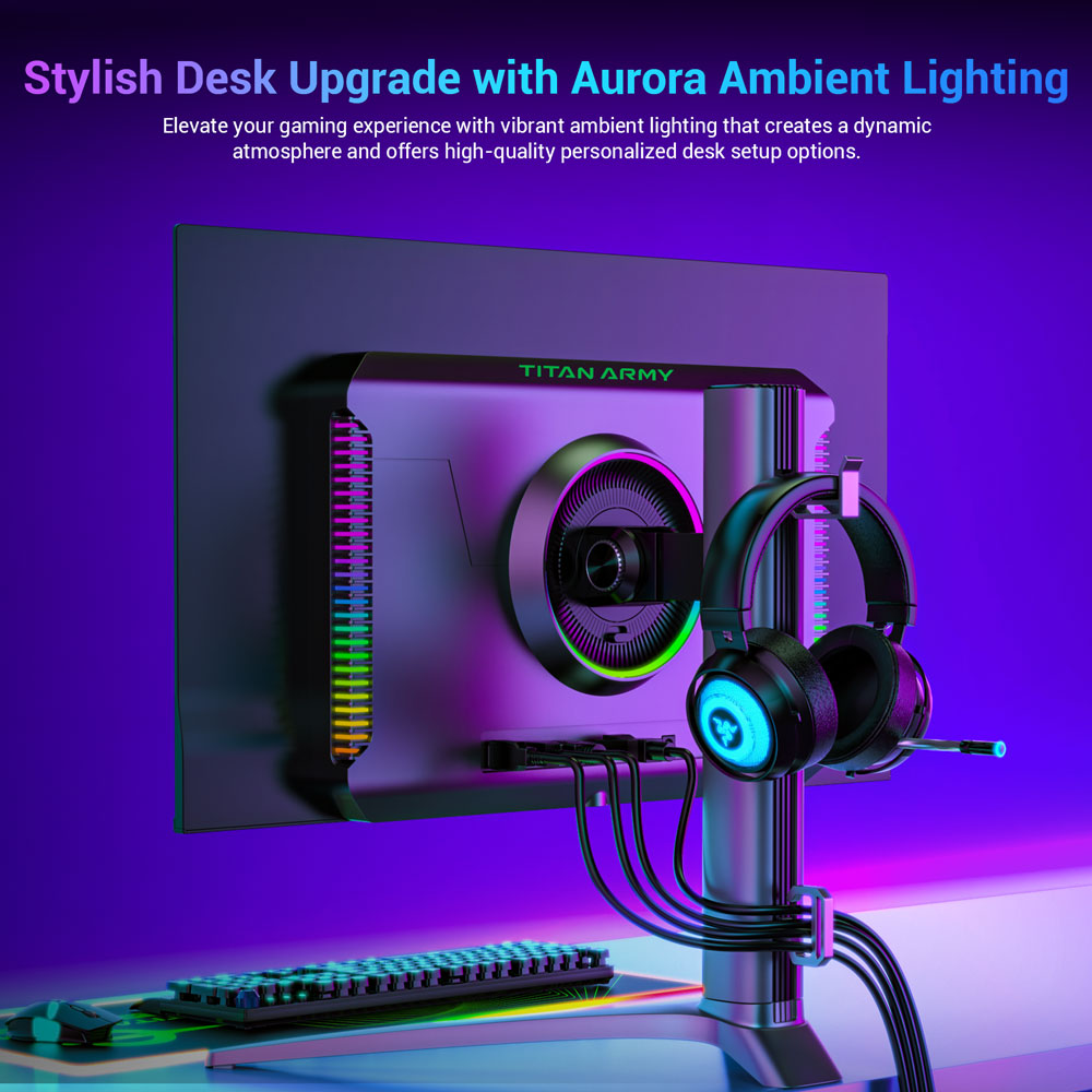 Herní monitor TITAN ARMY G27T8T, 26,5palcový QD-OLED displej s rozlišením 2560*1440, obnovovací frekvence 360 ​​Hz, GTG odezva 0,03 ms, 1000 nitů, HDR 400, Adaptive-Sync, herní asistent, nabíjení 65 W přes Type-C, dva reproduktory, ambientní osvětlení, 2x HDMI 2.1, 1x DP 1.4, 1x USB-A, 1x USB-B, 1x audio