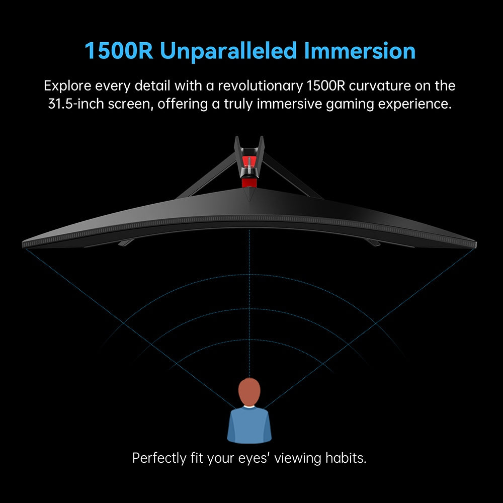 Herní monitor TITAN ARMY N32SQ PLUS se zakřiveným displejem, 31,5palcový panel 1500R 16:9 VA, obnovovací frekvence 144 Hz, rozlišení 2560x1440, 99% pokrytí sRGB, doba odezvy 1 ms MPRT, low-blue, podpora herního režimu FPS/RTS, 2x HDMI 2.0, 2x DP 1.4, 1x audio, nastavení náklonu s montáží na zeď