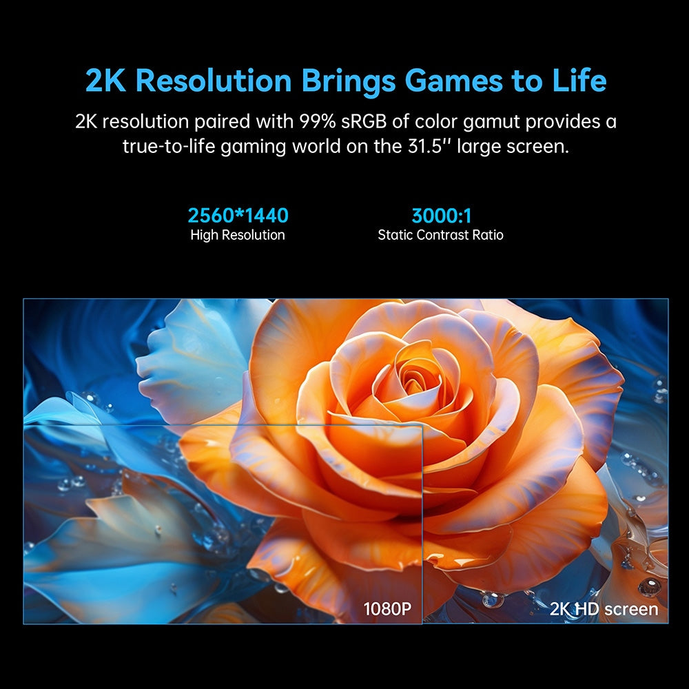 Herní monitor TITAN ARMY N32SQ PLUS se zakřiveným displejem, 31,5palcový panel 1500R 16:9 VA, obnovovací frekvence 144 Hz, rozlišení 2560x1440, 99% pokrytí sRGB, doba odezvy 1 ms MPRT, low-blue, podpora herního režimu FPS/RTS, 2x HDMI 2.0, 2x DP 1.4, 1x audio, nastavení náklonu s montáží na zeď