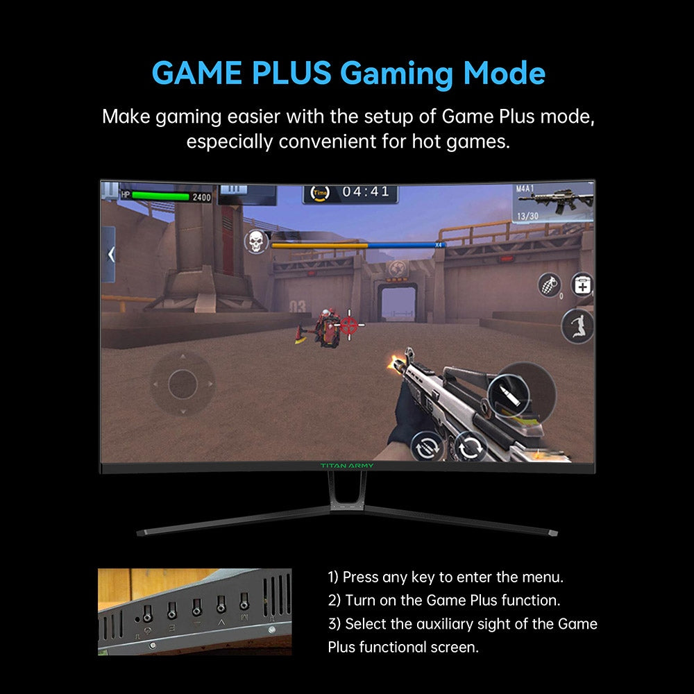 Herní monitor TITAN ARMY N32SQ PLUS se zakřiveným displejem, 31,5palcový panel 1500R 16:9 VA, obnovovací frekvence 144 Hz, rozlišení 2560x1440, 99% pokrytí sRGB, doba odezvy 1 ms MPRT, low-blue, podpora herního režimu FPS/RTS, 2x HDMI 2.0, 2x DP 1.4, 1x audio, nastavení náklonu s montáží na zeď