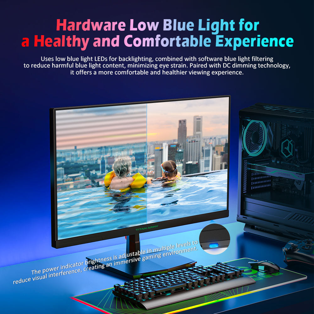 Herní monitor TITAN ARMY P2510H, 24,5" 2HVA Fast LCD panel, 1920*1080, obnovovací frekvence 240 Hz, 1 ms GTG, HDR10, 99 % sRGB, Adaptive-Sync, Dynamic OD, ultrarychlý herní režim, 10 scénických režimů, rozdělená obrazovka PBP a PIP, nízká hladina modrého světla, montáž na stěnu VESA