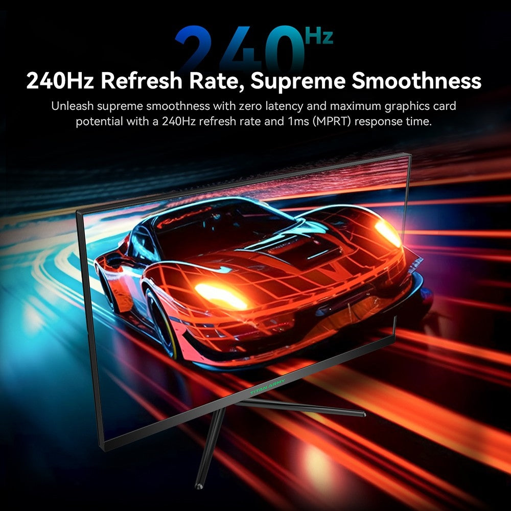 Herní monitor TITAN ARMY P25A2H, 25palcová obrazovka s rozlišením 1920x1080 FHD, obnovovací frekvence 240 Hz, MPRT 1 ms, adaptivní synchronizace, pozorovací úhel 178°, barevný gamut 95 % DCI-P3, podpora herního režimu FPS/RTS, PIP a PBP displej, nízká hladina modrého světla, montáž na zeď