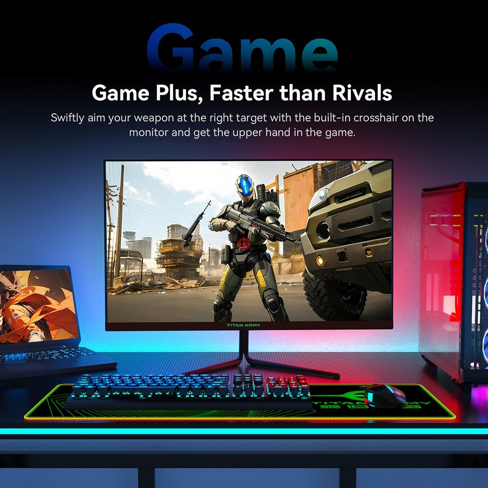 Herní monitor TITAN ARMY P25A2H, 25palcová obrazovka s rozlišením 1920x1080 FHD, obnovovací frekvence 240 Hz, MPRT 1 ms, adaptivní synchronizace, pozorovací úhel 178°, barevný gamut 95 % DCI-P3, podpora herního režimu FPS/RTS, PIP a PBP displej, nízká hladina modrého světla, montáž na zeď
