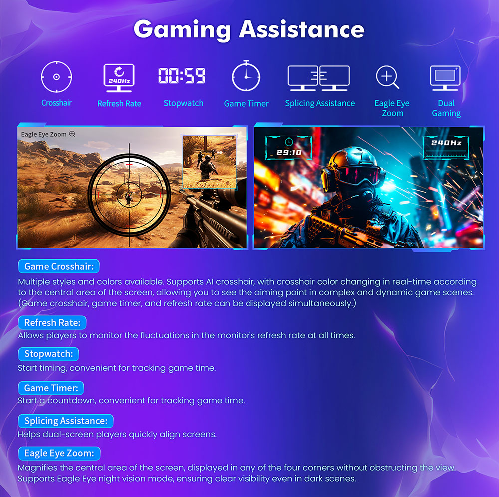 Herní monitor TITAN ARMY P2710S, 27palcový 2560*1440 16:9 rychlý IPS LCD displej, obnovovací frekvence 240 Hz, 1ms GTG, HDR 400, Adaptive-Sync, Dynamický OD, herní režim a 10 scénářových režimů, režim rozdělené obrazovky PBP a PIP, otočný stojan, montáž na zeď