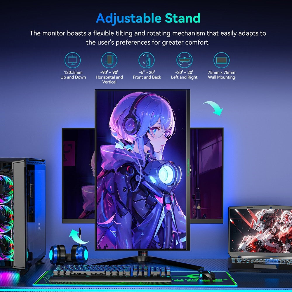 27palcový herní monitor TITAN ARMY P27A2R, rychlý IPS 180Hz Adaptive Sync, 2560*1440 QHD, 1ms GTG, 95% DCI-P3, podpora herního režimu FPS/RTS, Low Blue, 2*HDMI 2.0, 2*DP 1.4, 1*Audio, nastavitelná výška, držák VESA