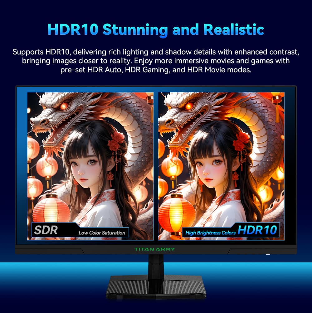 Herní monitor TITAN ARMY P27GR, 27palcový 2560*1440 rychlý IPS displej, obnovovací frekvence 180 Hz, 1 ms GTG, 99 % sRGB, HDR10, Adaptive-Sync, herní režim, dynamické optické rozlišení, PBP a PIP displej, nízká hladina modrého světla, nastavitelný náklon, montáž na stěnu VESA