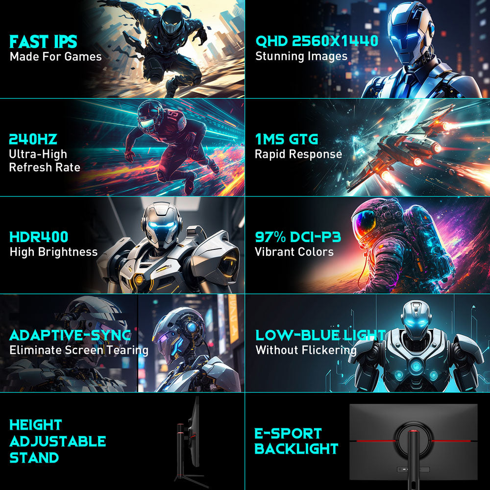 Herní monitor TITAN ARMY P32A2S2, 2560 x 1440 QHD FAST IPS panel, obnovovací frekvence 240 Hz, HDR400, 1ms GTG, režim GamePlus, adaptivní synchronizace, rozdělená obrazovka PIP/PBP, 2*HDMI 2.1 2*DP 1.4, podsvícení pro e-sporty, nastavitelný stojan